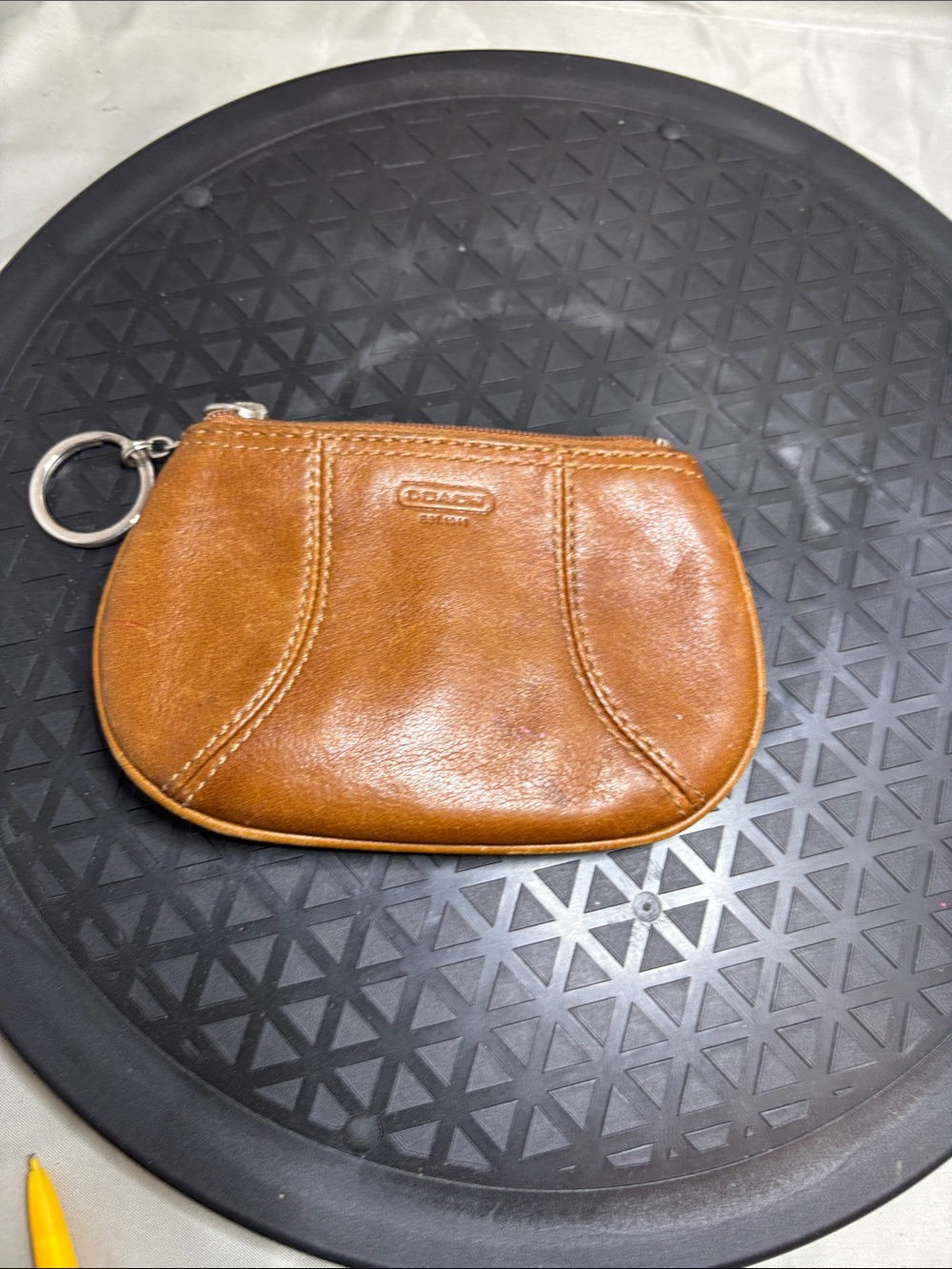 Coach Small Leather Keyring Coin Pouch in Cognac Brown